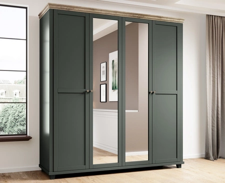 Spiegelschrank Evora 200 cm Flasche grün / Eiche lefkas elegantes Design geschmackvolle Farben Kleiderschrank für Schlafzimmer oder Ankleidezimmer