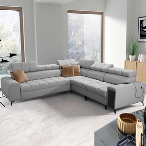 Ecksofa mit Schlaffunktion Bolmso III grau rechtsseitiges Ecksofa mit Bettzeugauszug mit Vollauszug in der Seite des Möbels