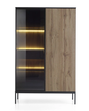 Vitrine Amma 104 cm schwarz / eiche wotan mit schublade moderne form stilvolle wohnzimmerausführung push to open system