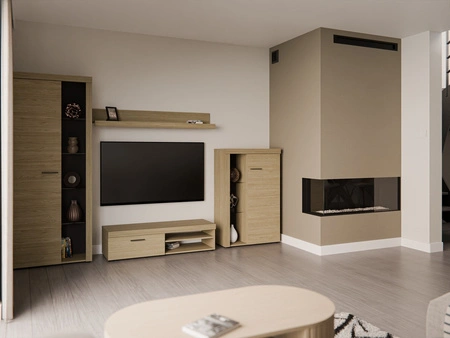 Wohnwand Rene Eiche geölt innovatives Design modernes Arrangement mit elegantem Charakter mit umfangreicher Funktionalität