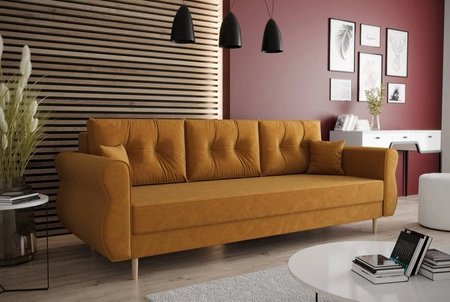Wilkins Sofa mit Schlaffunktion Senf elegantes Sofa für Wohnzimmer im skandinavischen Stil geschwungene Seiten verleihen Charakter
