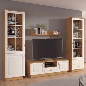 Hängeschrank Scandi Eiche artisan / weiß klassisches Design Hängeschrank für Wohnzimmer stilvolle gefräste Fronten Metallgriffe