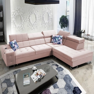 Ecksofa mit Schlaffunktion Hampton VII quarzrosa rechtes Ecksofa für Ihr Zimmer aus Samtstoff mit glatter Oberfläche