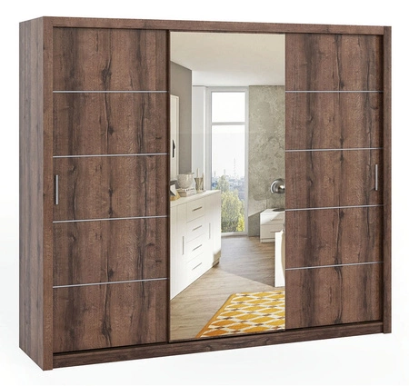 Schlafzimmermöbel Set Rico Eiche Kloster zeitloses Design Schlafzimmermöbel Set geräumiger Schiebeschrank mit Spiegel