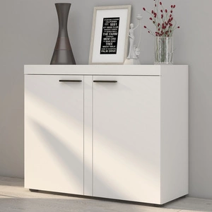 Kommode Rene 97 cm weiß modernes Möbeldesign Kommode umrandet mit speziellem ABS-Furnier