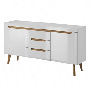 Kommode Atka 160 cm weiß / weiß glänzend / Eiche riviera modernes Möbeldesign Kommode umrandet mit speziellem ABS-Furnier