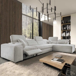 Ecksofa mit Schlaffunktion Viano XI Lux grau Esche rechts Design-Ecksofa mit ausziehbarem Fußteil und Bettzeugstaufach