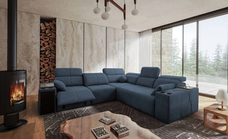 Ecksofa mit Schlaffunktion Tesalia III Lux blau links komfortables Ecksofa mit ausziehbarem Fußteil Schiebefunktion der Rückenlehne
