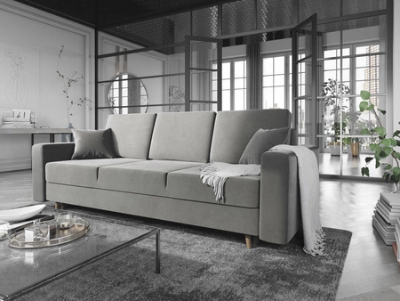 Sofa Kent Graue mit Schlaffunktion im traditionellen und skandinavischen Stil passt perfekt in jedes Interieur und verleiht dem Raum Finesse und Charakter