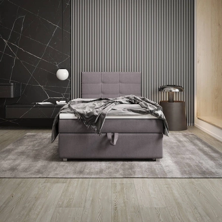Boxspringbett Fresno 100x200 grau im modernen skandinavischen Stil mit gepolstertem Kopfteil Bett mit Staukasten