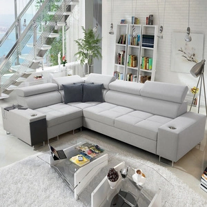 Ecksofa mit Schlaffunktion Dafni II grau Esche links Samt Ecksofa mit Bettzeugablage Vollauszug