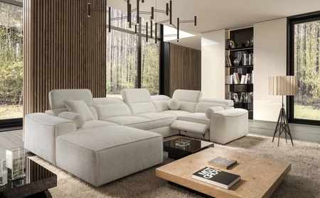 Ecksofa mit Schlaffunktion Viano IV Lux creme links Design-Ecksofa mit ausziehbarem Fußteil großer Bettzeugbehälter