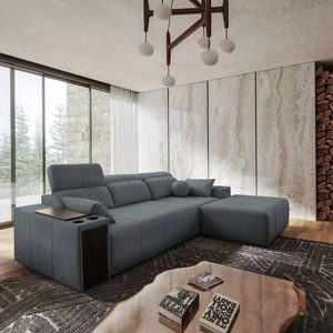 Ecksofa mit Schlaffunktion Tesalia grau rechte Ecke modernes Design komfortable Schiebelehne Schublade in der Seite des Möbels