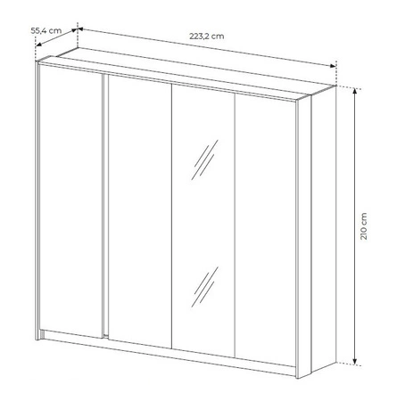 Beloit 223 cm Spiegelschrank Eiche beige moderne Form originelle vertikale LED-Beleuchtung idealer Kleiderschrank für Schlafzimmer