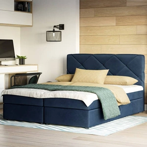 Boxspringbett Luton 180x200 dunkelblau Bett im modernen skandinavischen Stil mit markantem Kopfteil