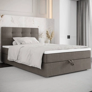 Boxspringbett Flint 90x200 hellbraun im modernen skandinavischen Stil mit gepolstertem Kopfteil Bett mit Staukasten