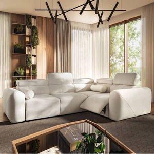 Ecksofa mit Schlaffunktion Cantare II Lux elfenbeinfarbenes rechtsseitiges Komfort-Ecksofa mit hochklappbarem Fußteil weicher Stoff