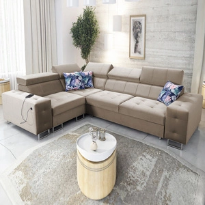 Ecksofa mit Schlaffunktion Hampton II beige linke Seite stilvolles Ecksofa Bett weiche Polsterung Stoffart Samt
