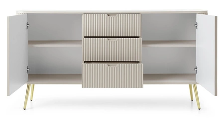 Zoya 168 cm beige Kommode elegantes Design ovale Form auf goldenen Beinen geschmackvoll geriffelte Front gesetzt