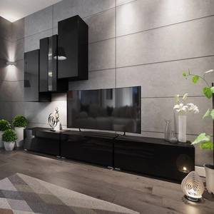 Hängeschrank Viva schwarz glänzend Universallösung für das Wohnzimmer ideale Wahl für alle, die nach praktischen und ungewöhnlichen Lösungen suchen