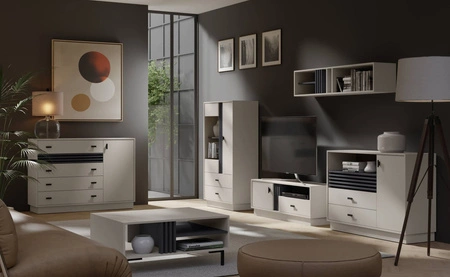 Kommode Estan 155 cm beige / anthrazit modernes Möbeldesign hochwertige Verarbeitung Kommodeneinfassung mit Spezialfurnier verarbeitet