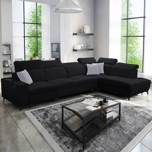 Ecksofa mit Schlaffunktion Kelly Sleek XI schwarz rechtsseitig stilvolles und bequemes Ecksofa aus strapazierfähigem Webstoff
