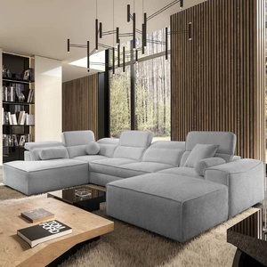 Ecksofa mit Schlaffunktion Viano VI hellgrau rechts Design-Ecksofa für moderne Einrichtungen zwei Container für Bettzeug