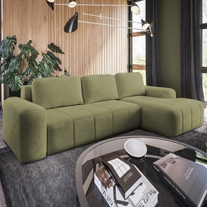 Ecksofa mit Schlaffunktion Bovec grüne Olive rechte Seite stilvolles Ecksofa mit ergonomischer Form hydrophobem Stoff