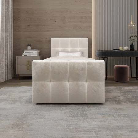 Boxspringbett Manhattan 120x200 beige Bett im modernen skandinavischen Stil mit gepolstertem Kopf- und Fußteil Bett mit Staukasten