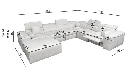 Ecksofa mit Schlaffunktion Viano VIII Lux patina linkes Design-Ecksofa mit ausziehbarem Fußteil Bettzeug-Container