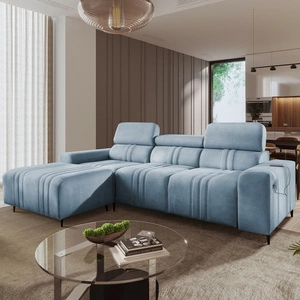 Ecksofa mit Schlaffunktion Castel blau links komfortables und stilvolles Ecksofa mit Bettkasten