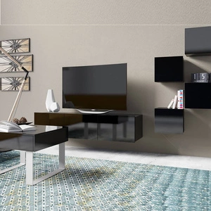 Möbelset Apulia XXI schwarz glänzend extrem stilvolle Wohnwand einfache Elemente, die in jedes Interieur passen