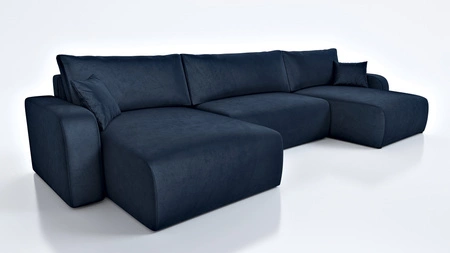 Ecksofa mit Schlaffunktion Fiesta U XL dunkelblau elegantes Ecksofa für Wohnzimmer mit Bettzeugablage Plüschstoff