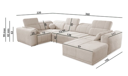 Ecksofa mit Schlaffunktion Cetara IV braun rechte Ecke stilvolles Design mit verschiebbaren Rückenlehnen zwei Bettzeugkästen