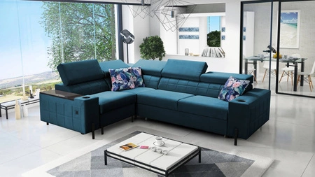 Ecksofa mit Schlaffunktion Belvi II türkis links elegantes und ergonomisches Ecksofa für das Wohnzimmer praktischer Stauraum an der Seite