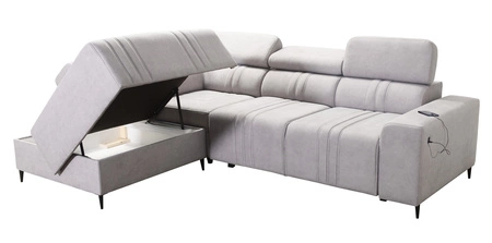 Ecksofa mit Schlaffunktion Castel VII beige linke Seite stilvolles Ecksofa mit Bettzeugablage und verstellbaren Kopfstützen