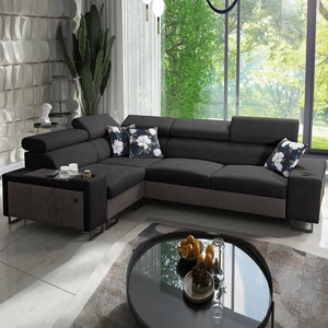 Ecksofa mit Schlaffunktion Flavio II schwarz / graphit links bequemes Ecksofa Bett offene Bar in der Seite des Möbels