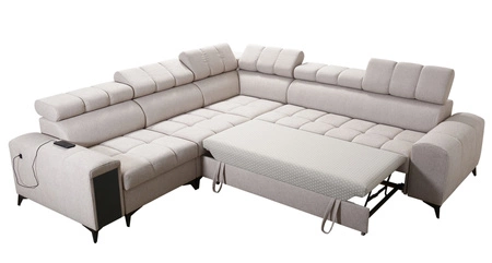 Ecksofa mit Schlaffunktion Bolmso III mint linkes Ecksofa mit Bettzeugcontainer Vollauszug in der Seite des Möbels