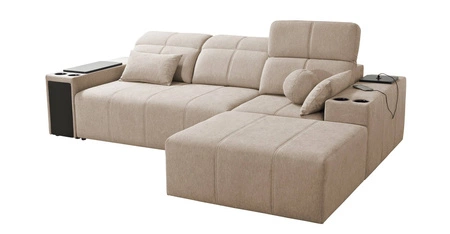 Ecksofa mit Schlaffunktion Tesalia grau Esche rechte Ecke modernes Design komfortable Schiebelehne Schublade in der Seite des Möbels
