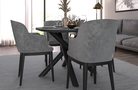 Lyon Tisch 100x138 cm portland ash / schwarz stilvolles Esstischset auf Designer Spider Beinen höhenverstellbar