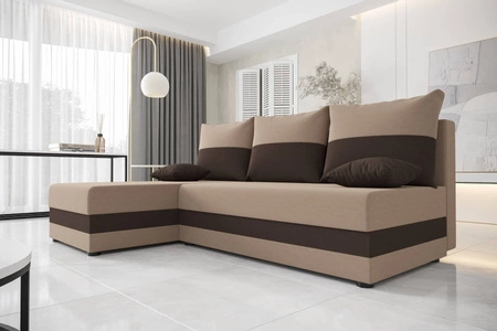 Ecksofa mit Schlaffunktion Bowers dunkelbeige/braun linkes Ecksofa mit Bettzeugablage Garantie für höchsten Komfort