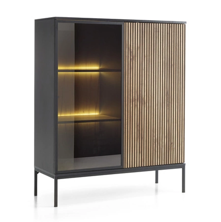 Amma 104 cm niedrig schwarz / Eiche wotan wird Liebhaber von ausdrucksstarken Interieurs begeistern ideal für Wohn-und Esszimmer dekorative geriffelte Front