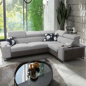 Schlafsofa Flavio II hellgrau / graphit rechts komfortable Eckschlafcouch offene Bar in der Seite der Möbel