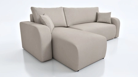 Ecksofa mit Schlaffunktion Fiesta hellbeige universal Ecksofa aus Stoff mit Plüschoberfläche Bettzeugcontainer