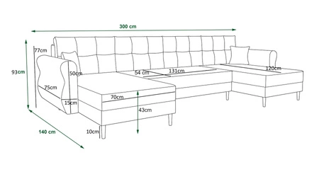 Ecksofa mit Schlaffunktion Wilkins U Flasche grün bequemes Ecksofa weicher Stoff modernes Design zu jeder Inneneinrichtung passen