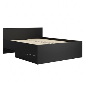 Maxione Bett 160x200 cm schwarz Bettzeugstauraum in Form einer ausziehbaren Schublade ideales Bett für ein Schlafzimmer hohes bequemes Kopfteil