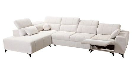 Ecksofa mit Schlaffunktion Penejos XI Lux lachsfarben linke Seite stilvolles Ecksofa mit komfortablem ausziehbarem Fußteil