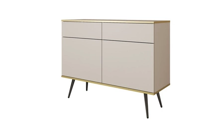 Schubladenkommode Luxury 107 cm beige modernes Design Wohnzimmer Kommode Körper mit Gold trim schwarzen Metallbeinen gekrönt