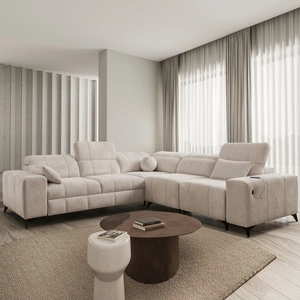 Ecksofa mit Schlaffunktion Penejos III beige rechte Ecke äußerst bequemes und praktisches Ecksofa für das Wohnzimmer zwei Behälter für Bettzeug