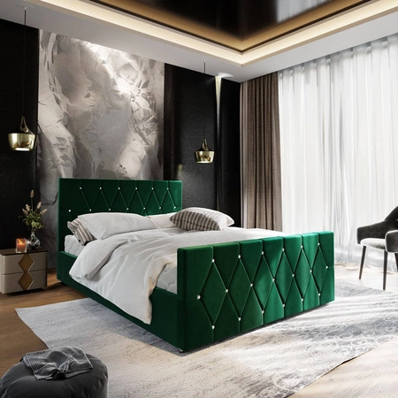 Tifton 180x200 gepolstertes Bett 180x200 flaschengrün mit modernem Stil Aufbewahrungsbox mit unverwechselbarem Kopfteil und Fußteil mit Kristallen beendet